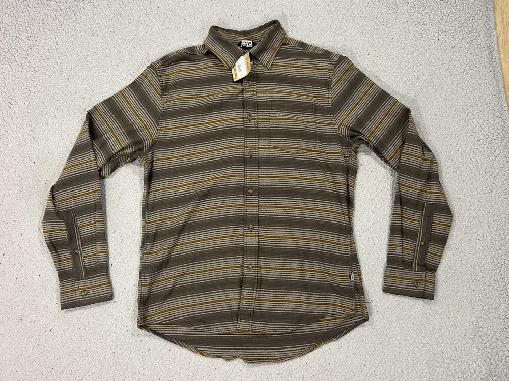NWT Eddie Bauer Shirt Mens Medium Gray Striped Field Flannel Flex 2.0